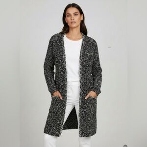 Zara Knit long open front cardigan sweater jacket frayed/fringed edges. Size M